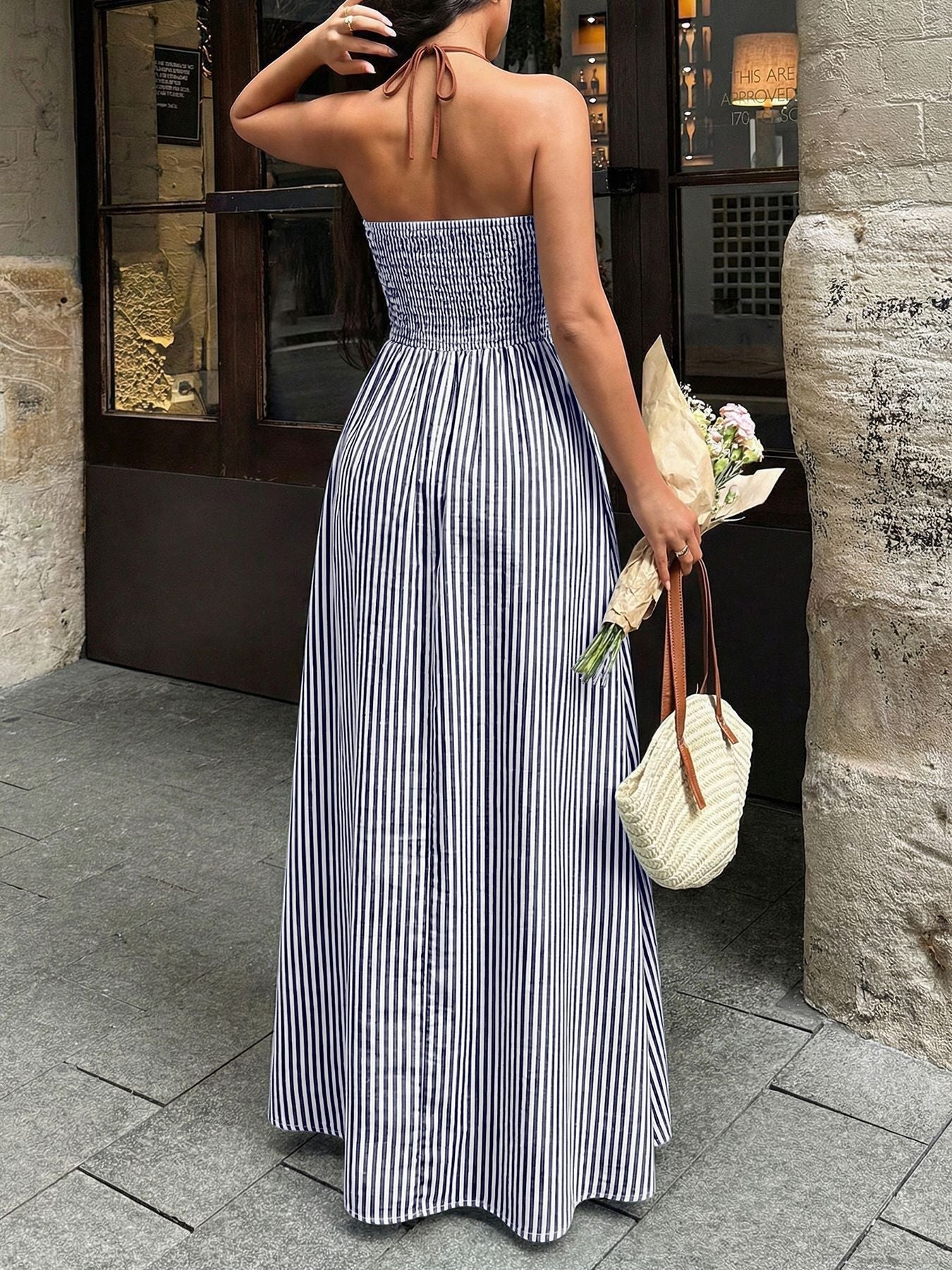 Striped Halter Neck Maxi Dress by Shopiebay
