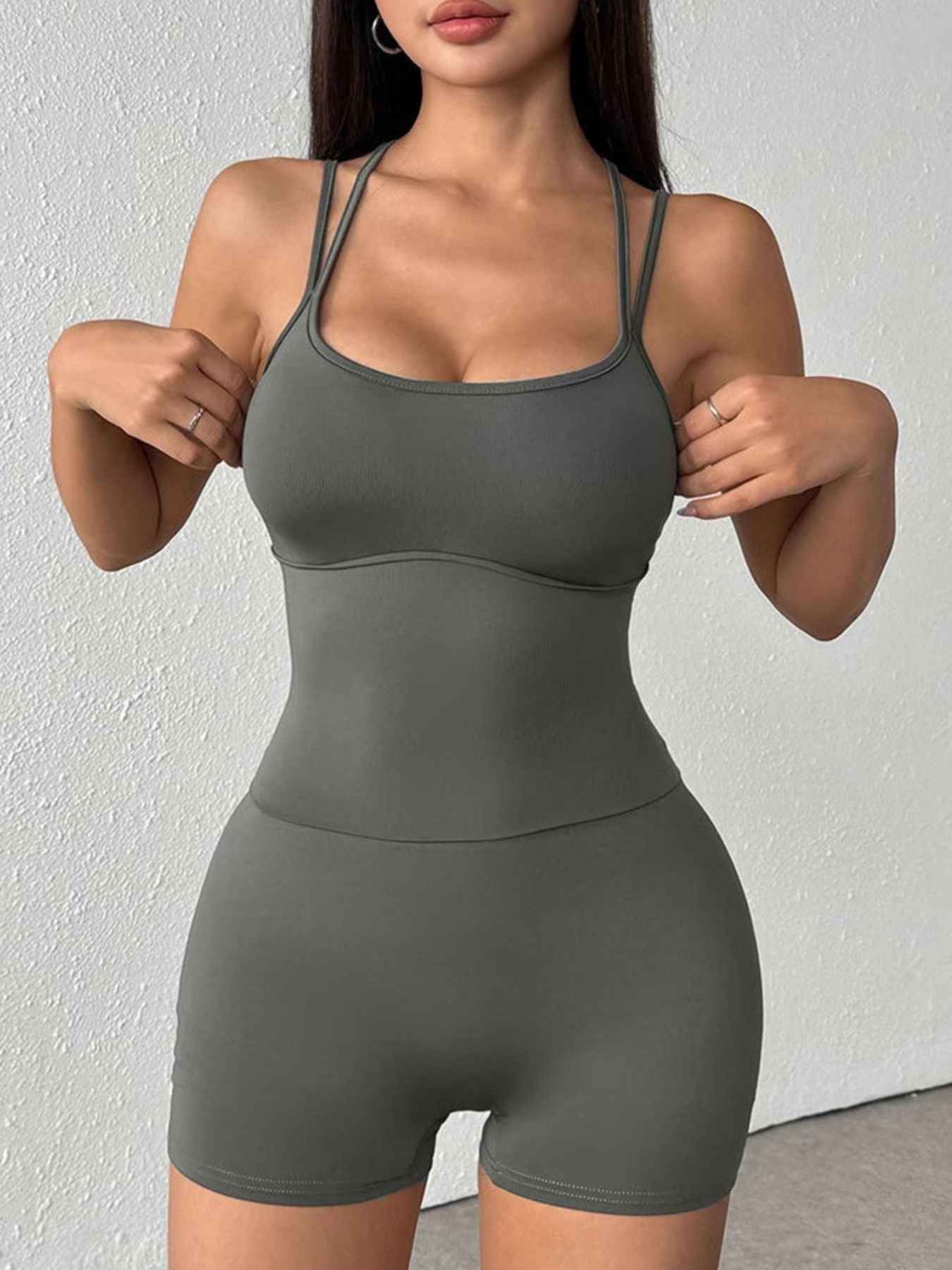 Double Spaghetti Strap Active Romper