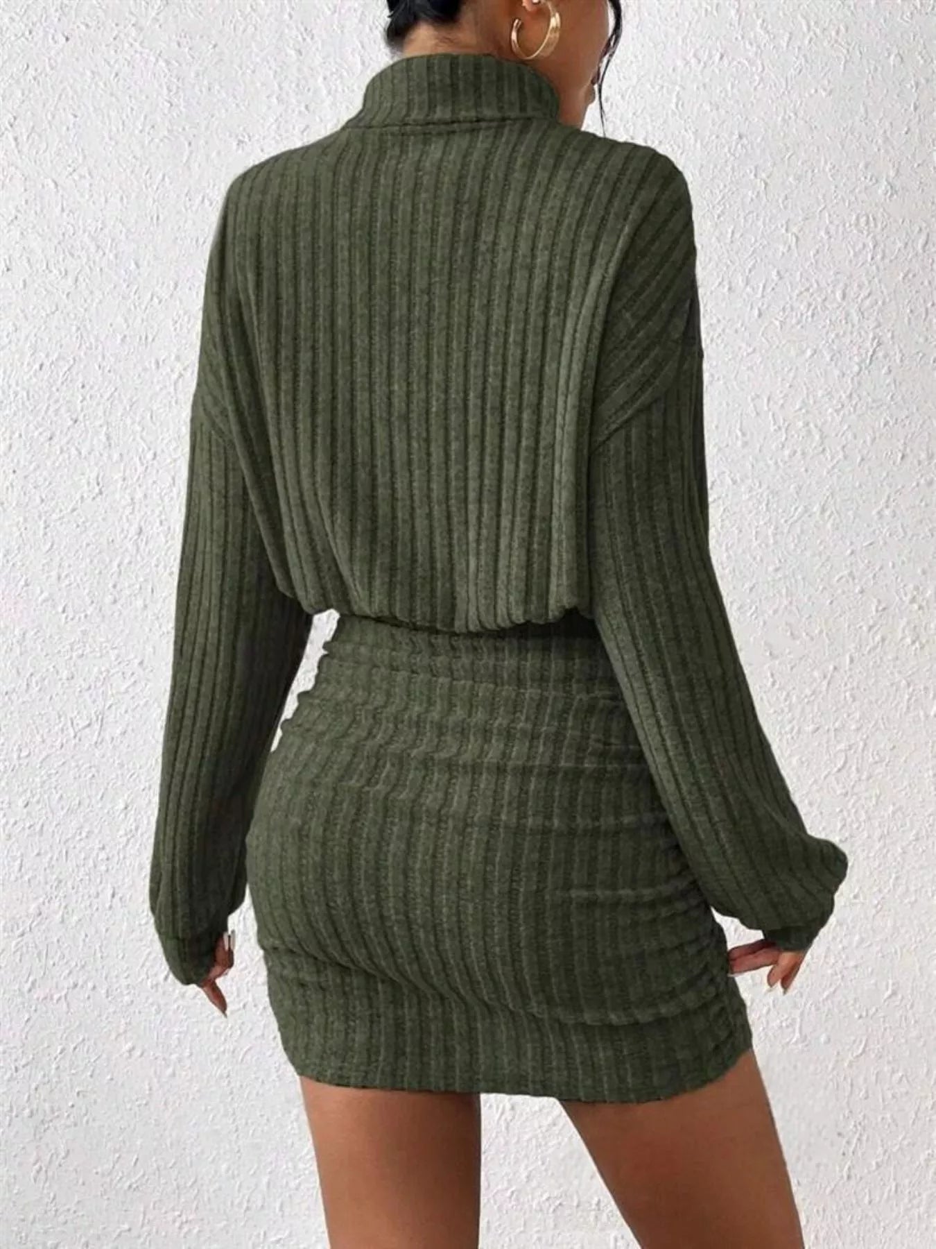 Ribbed Knit Turtleneck Bodycon Mini Dress by Shopiebay