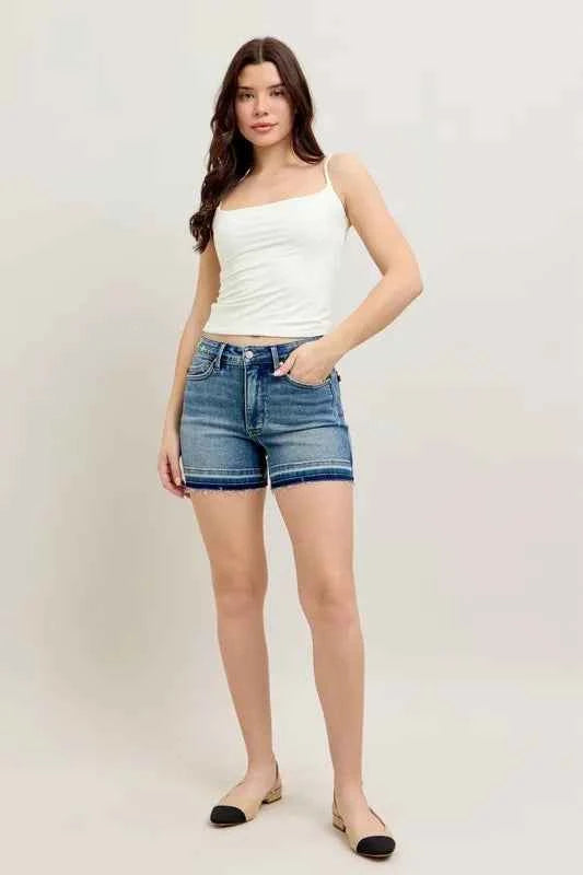 Judy Blue Full Size Mr Tummy Control Vintage Wash Release Hem Shorts Plus Size by Wild and Free Boutique