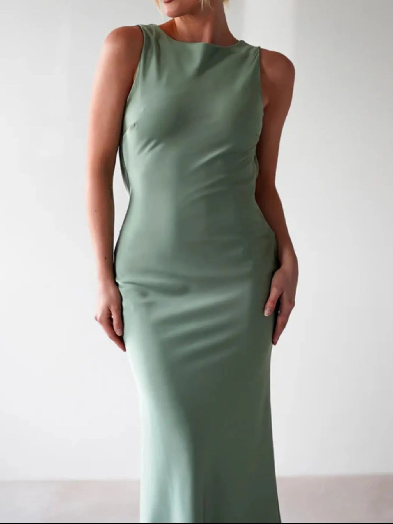 Satin Sleeveless Maxi Dress by Shopiebay