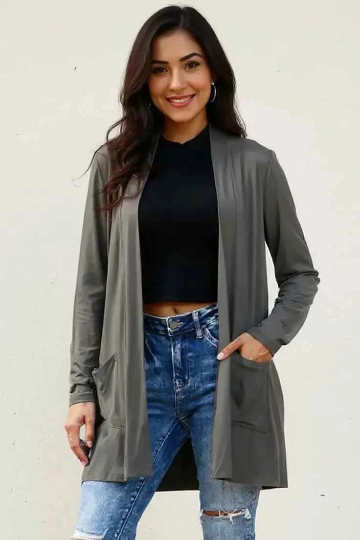 Basic Bae Full Size Open Front Long Sleeve Cardigan with Pockets