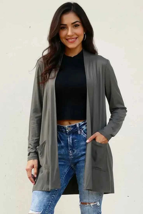 Basic Bae Full Size Open Front Long Sleeve Cardigan with Pockets by Wild and Free Boutique