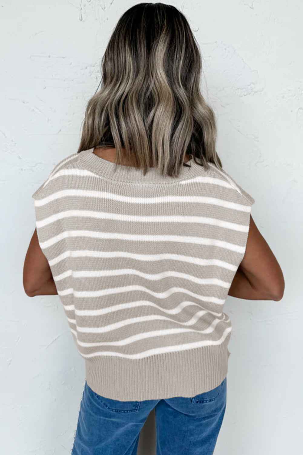 Parchment Side Slits Crewneck Short Sleeve Sweater Tee