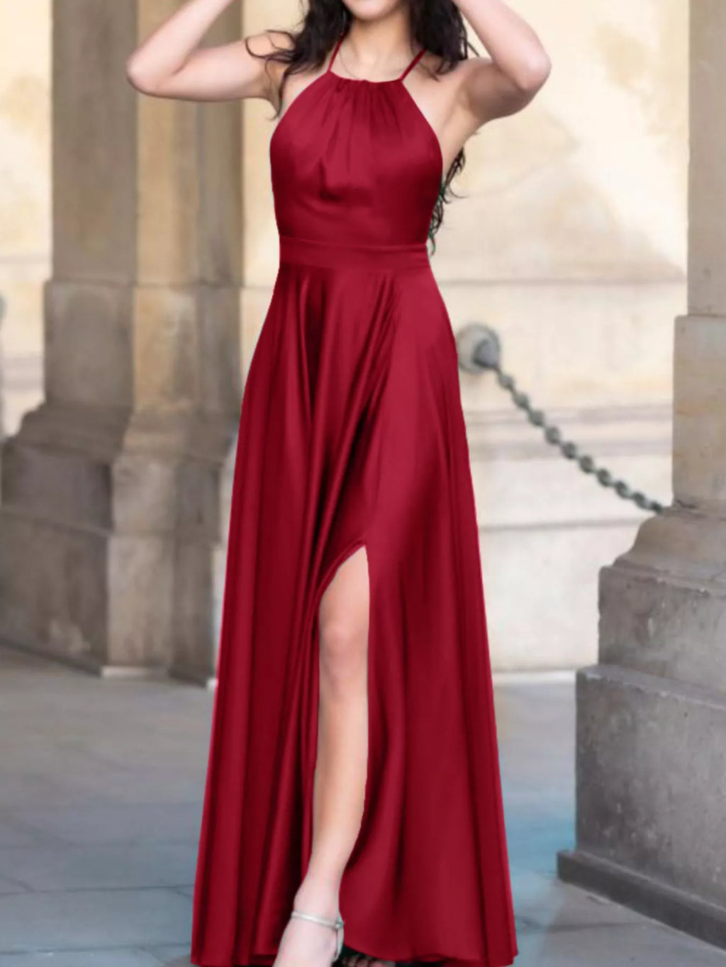 Elegant Backless Halter Slit Maxi Dress