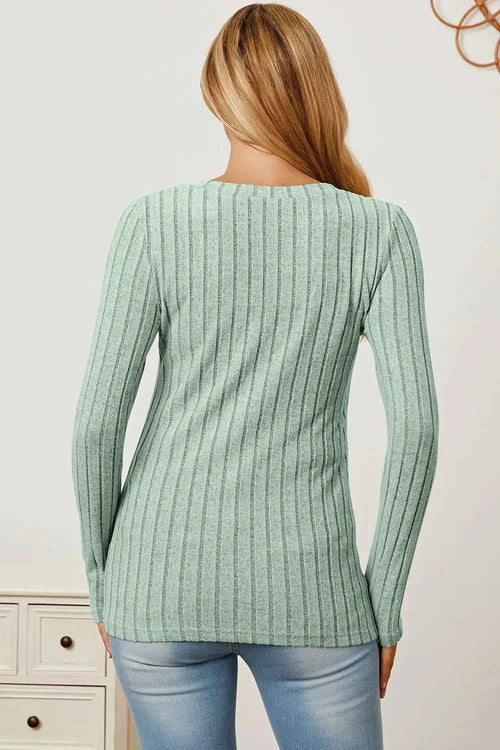 Basic Bae Full Size Ribbed V-Neck Long Sleeve T-Shirt by Wild and Free Boutique