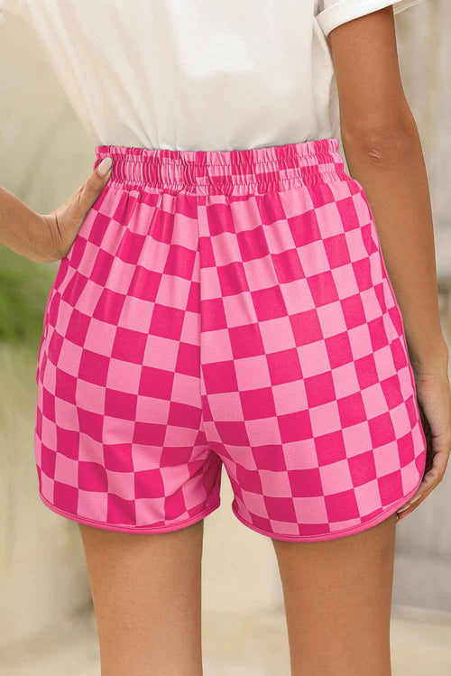 Black Checkered Drawstring Elastic Waist Casual Shorts by Wild and Free Boutique