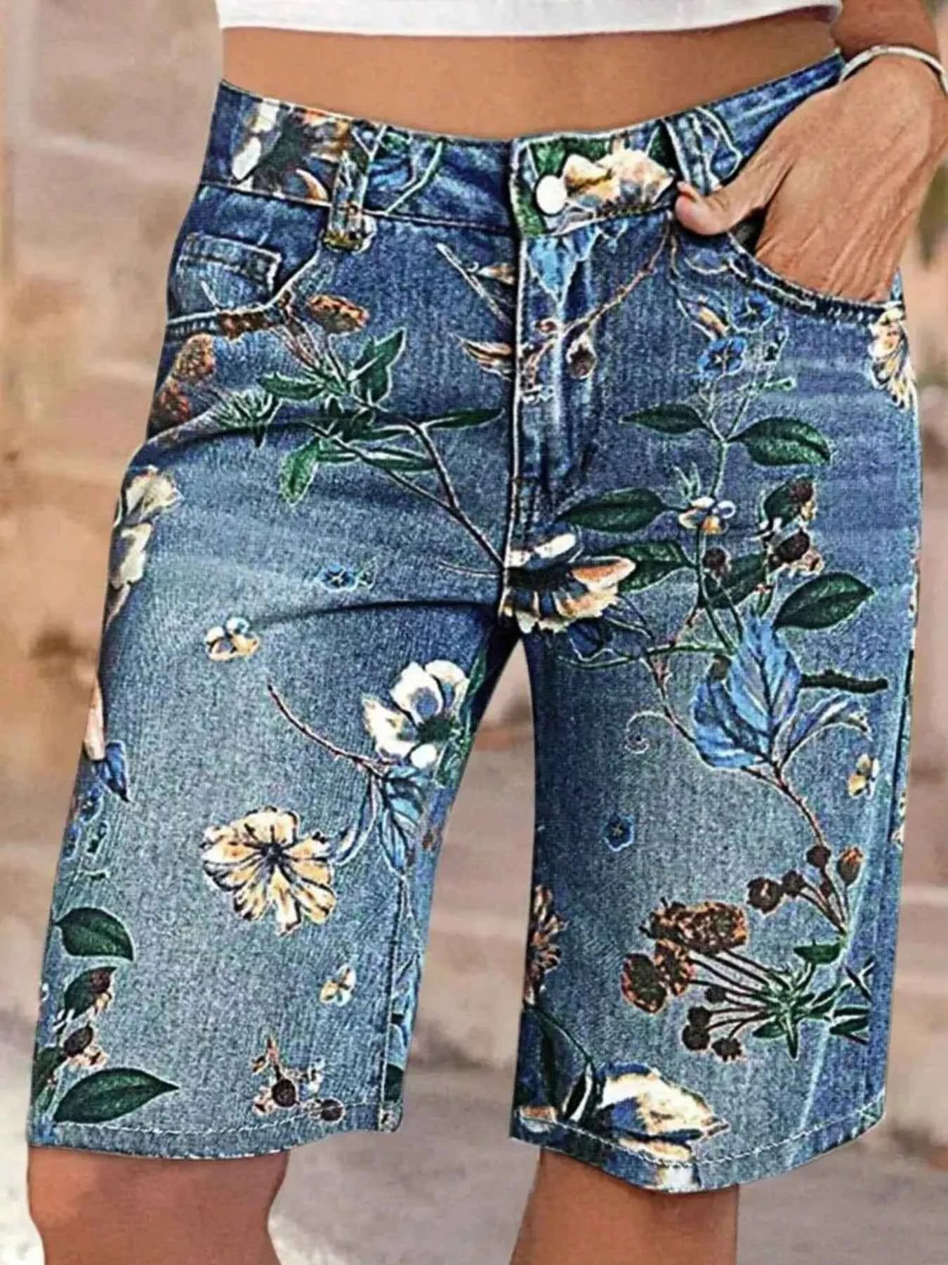 Floral Denim Shorts