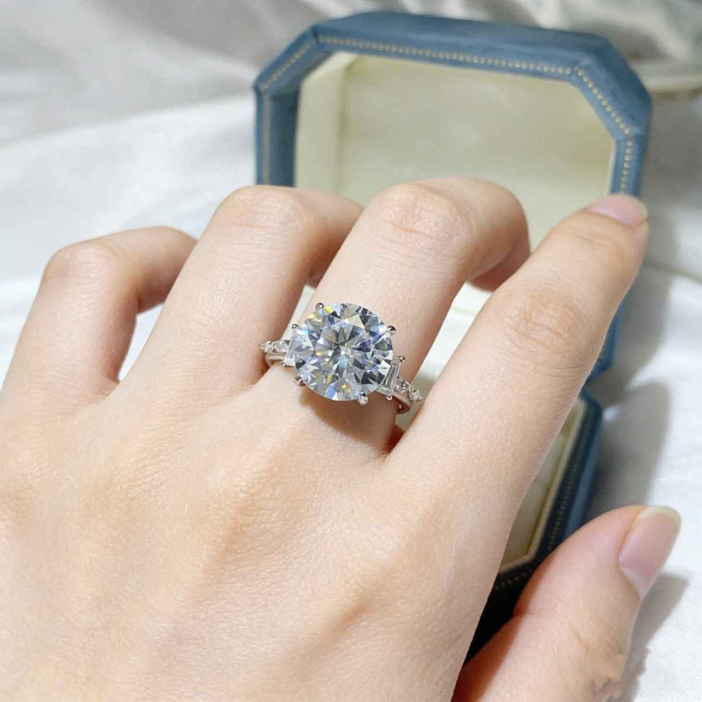 8 Carat Round Moissanite Ring 925 Sterling Silver