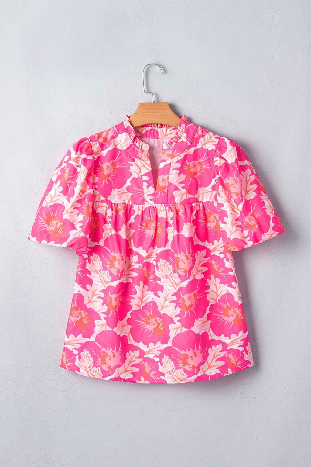 Yellow Short Bubble Sleeve Summer Floral Blouse