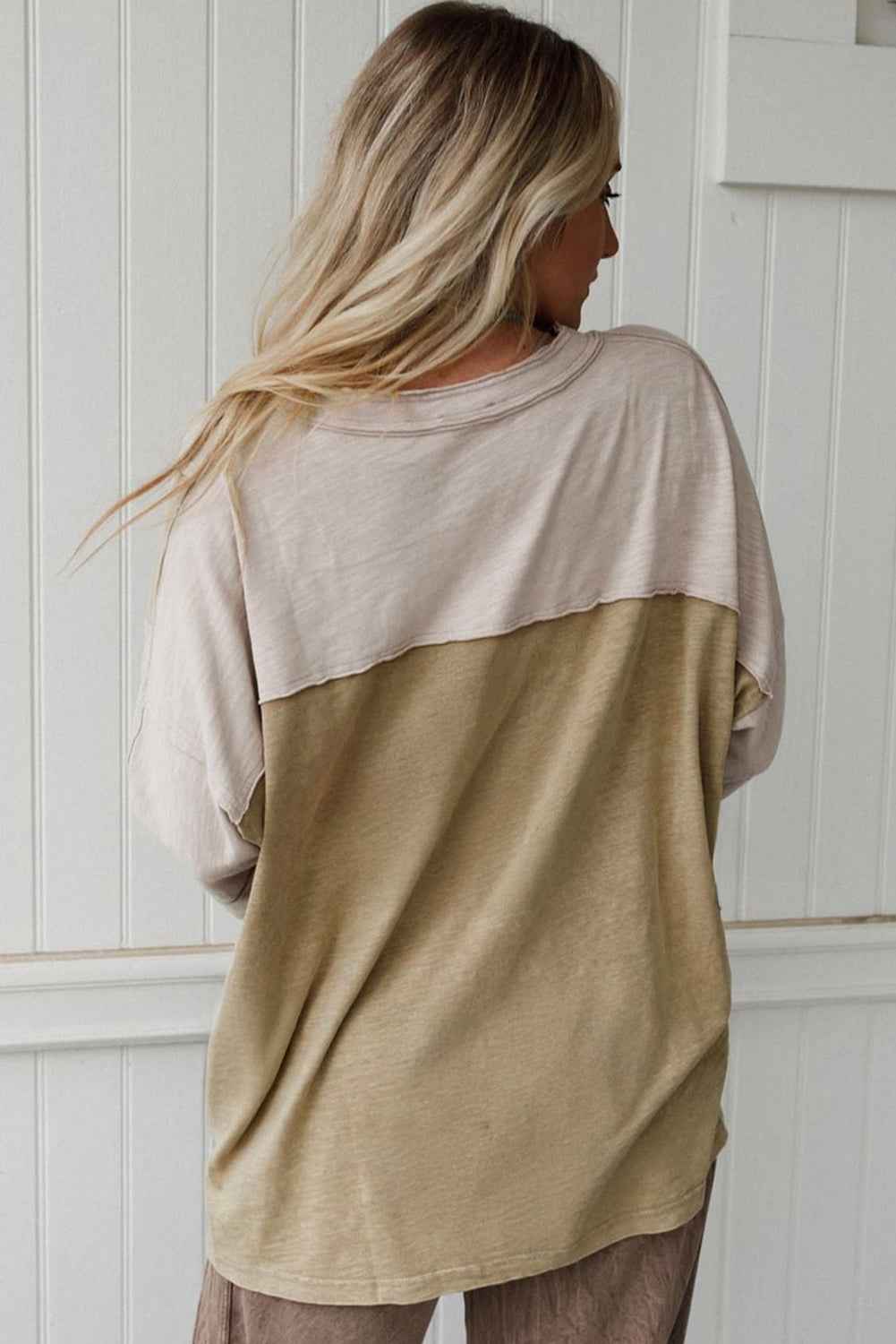 Green Flower Patched Exposed Seam Bracelet Sleeve Oversized T Shirt