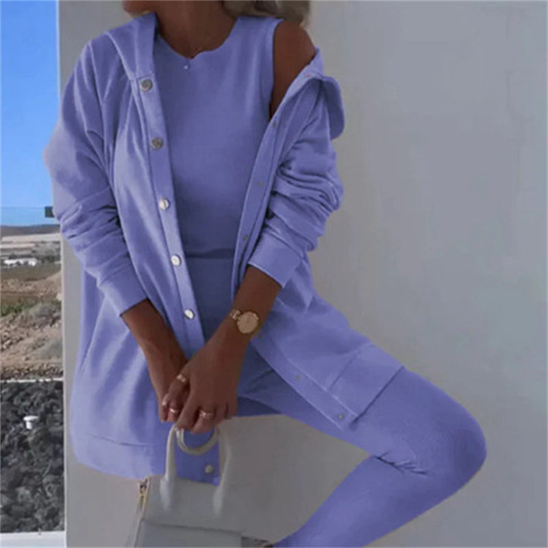 Women's Fashion Sports And Leisure Hooded Sweater Vest Pants Three-piece Set See size chart under “more details”
