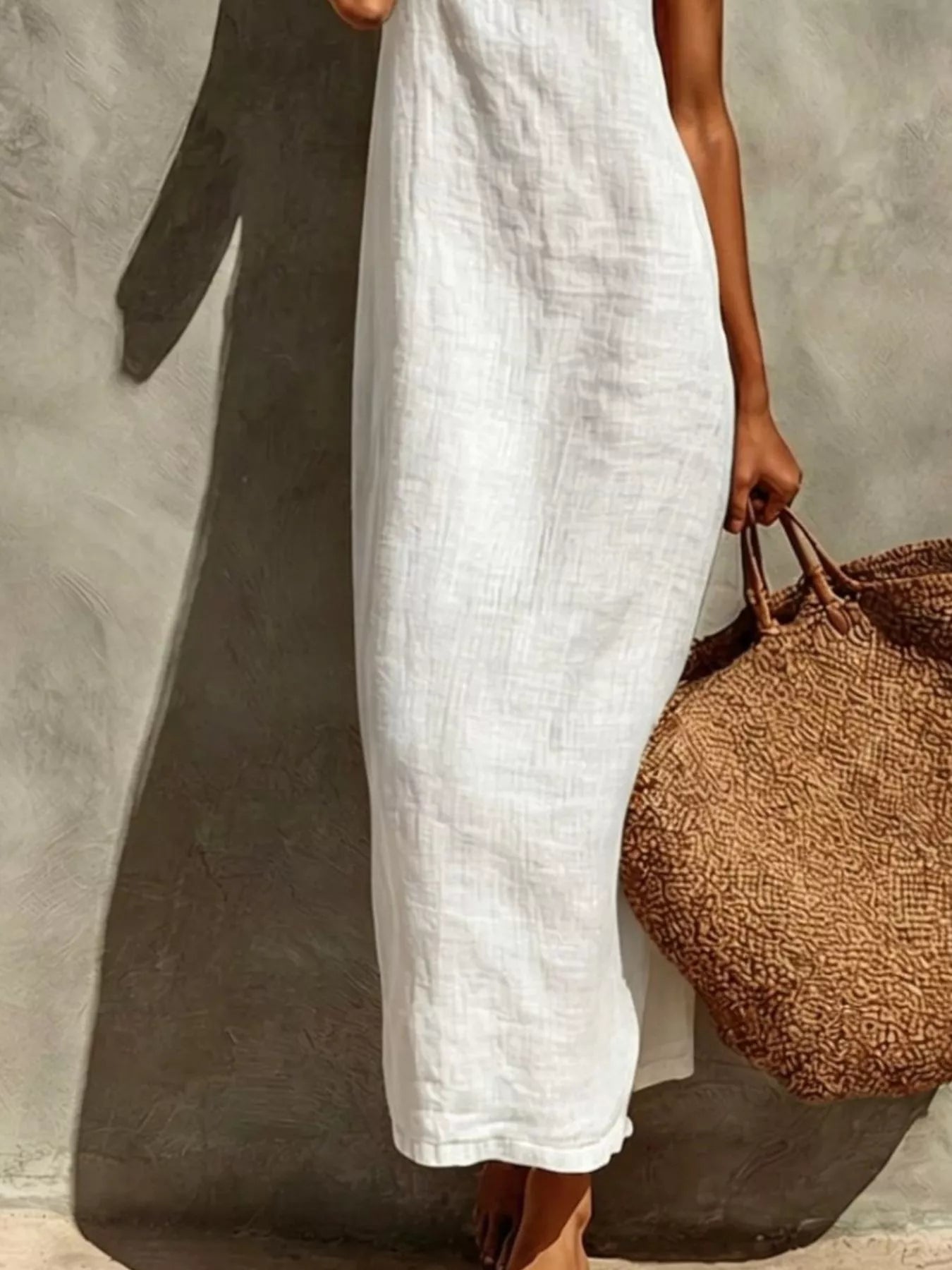 Sleeveless Linen Casual Maxi Dress by Shopiebay