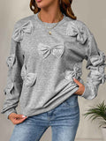 Perfee Bow Round Neck Long Sleeve Sweatshirt