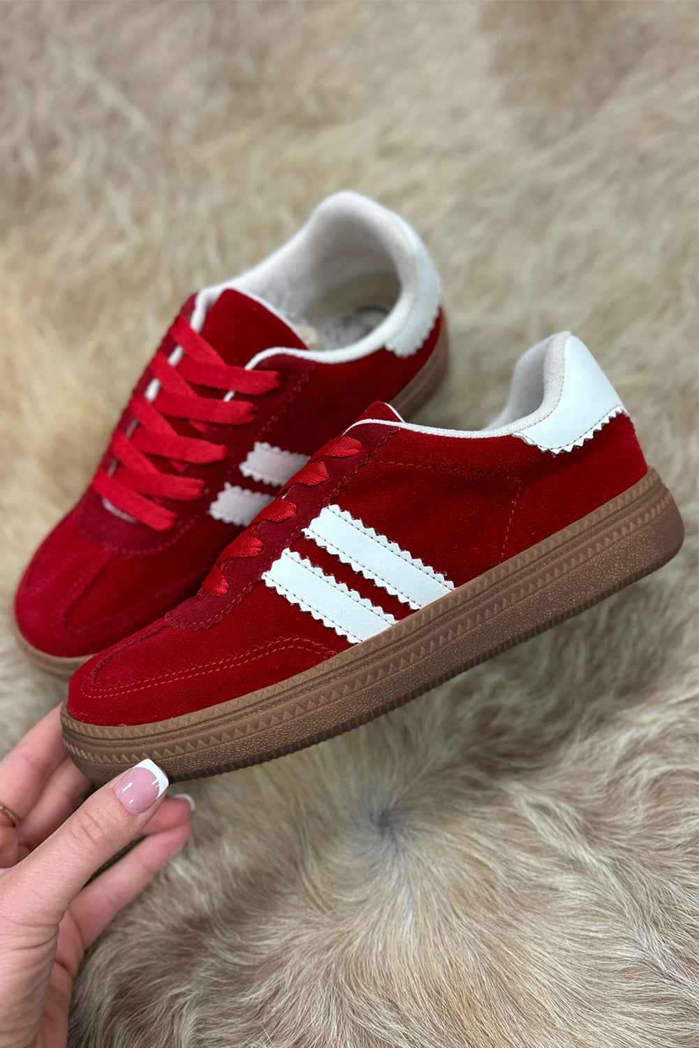 Fiery Red Vintage Striped Patchwork Lace-up Flat Shoes
