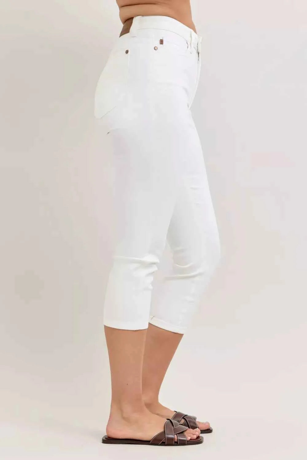 Judy Blue High Waist Extended Waistband Capri Pants with Spade Pockets