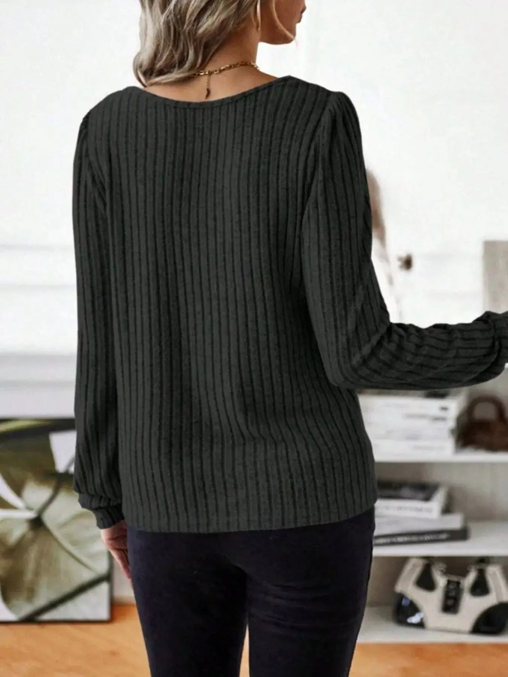Ribbed Knit Long Sleeve T Shirt