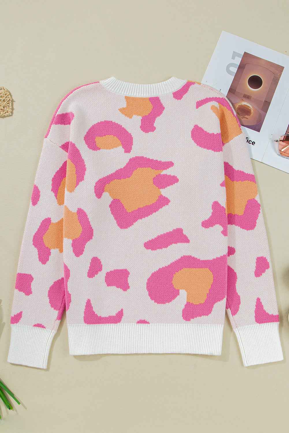 Sachet Pink Playful Leopard Print Drop Shoulder Baggy Sweater