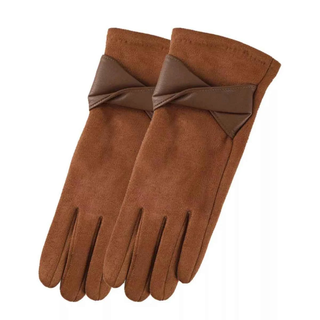 Warm Leather Trimmed Suede Gloves