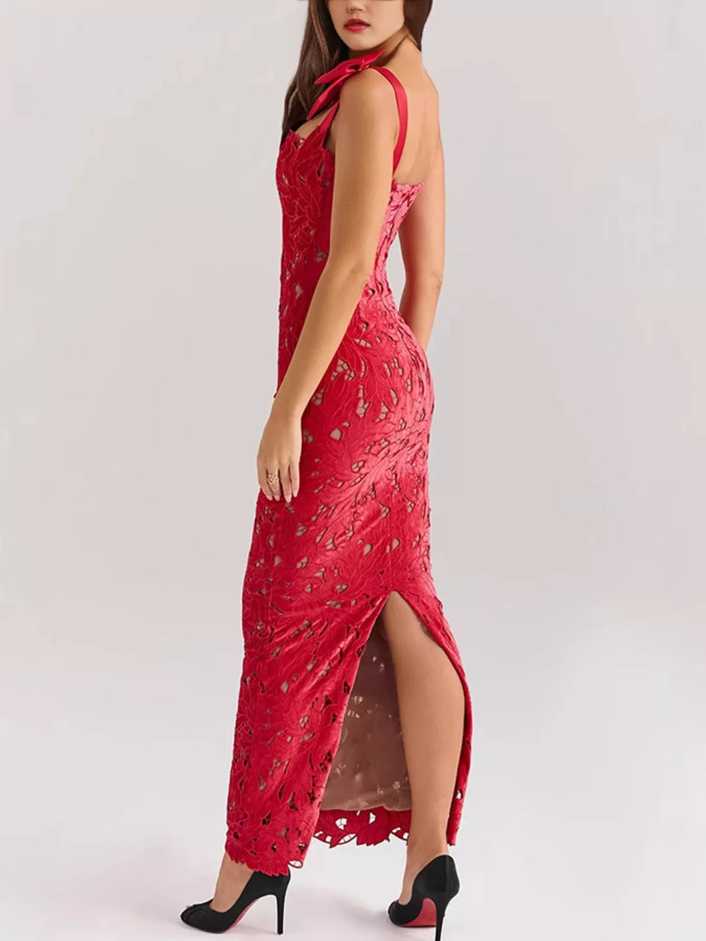 Slit Tie Shoulder Maxi Dress by Shopiebay
