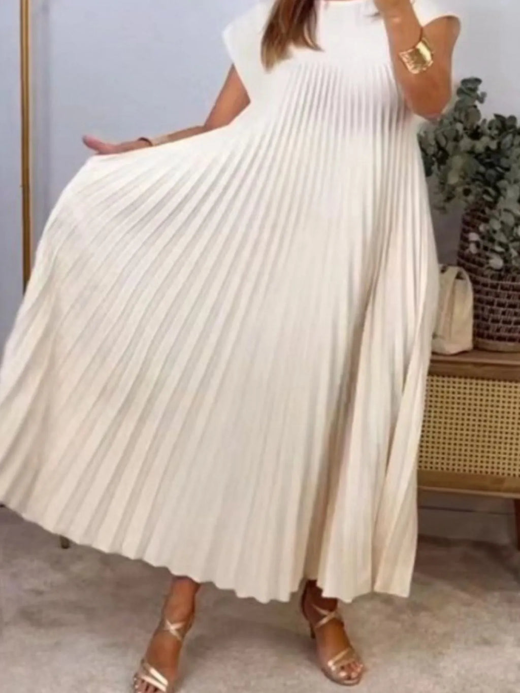 Pleated Round Neck Maxi Dress by Shopiebay