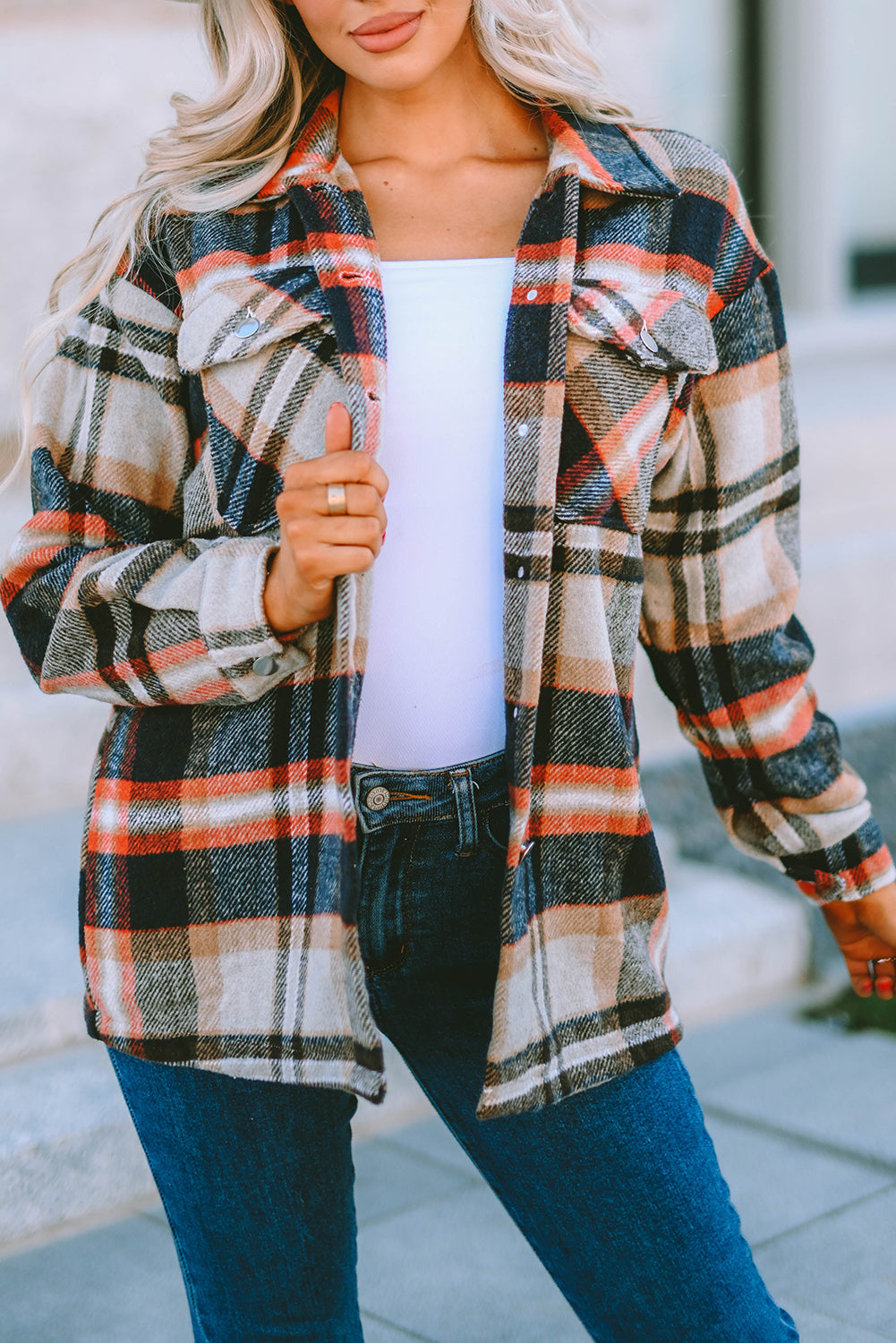 Green Geometric Plaid Print Pocketed Shacket