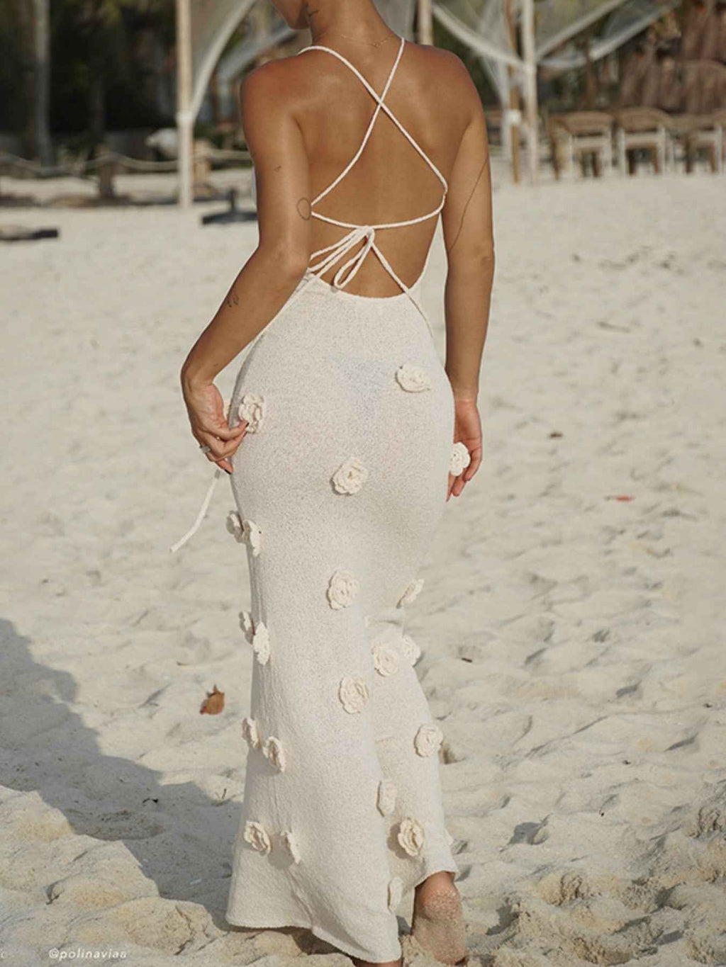 Floral Applique Spaghetti Strap Knit Dress