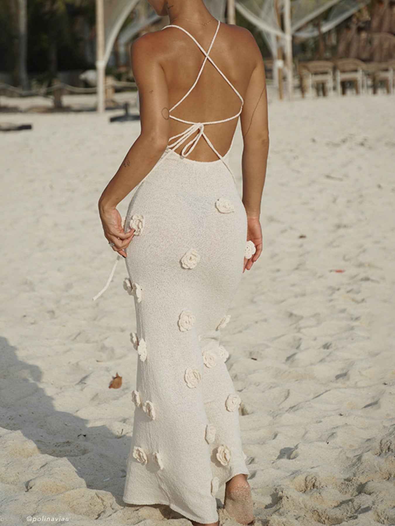 Floral Applique Spaghetti Strap Knit Dress