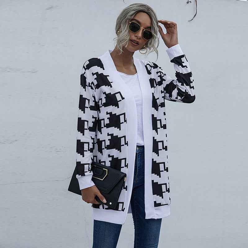 Ladies Tie Dye Leopard Print Knit Cardigan Jacket