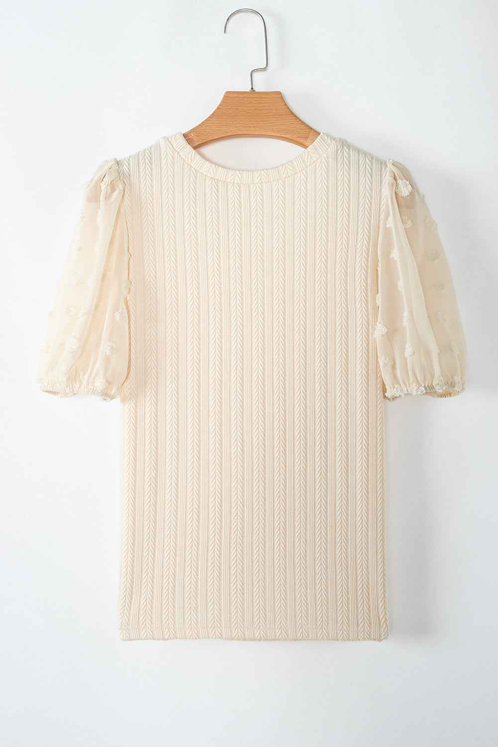 Apricot Polka Dot Mesh Puff Sleeve Textured Blouse