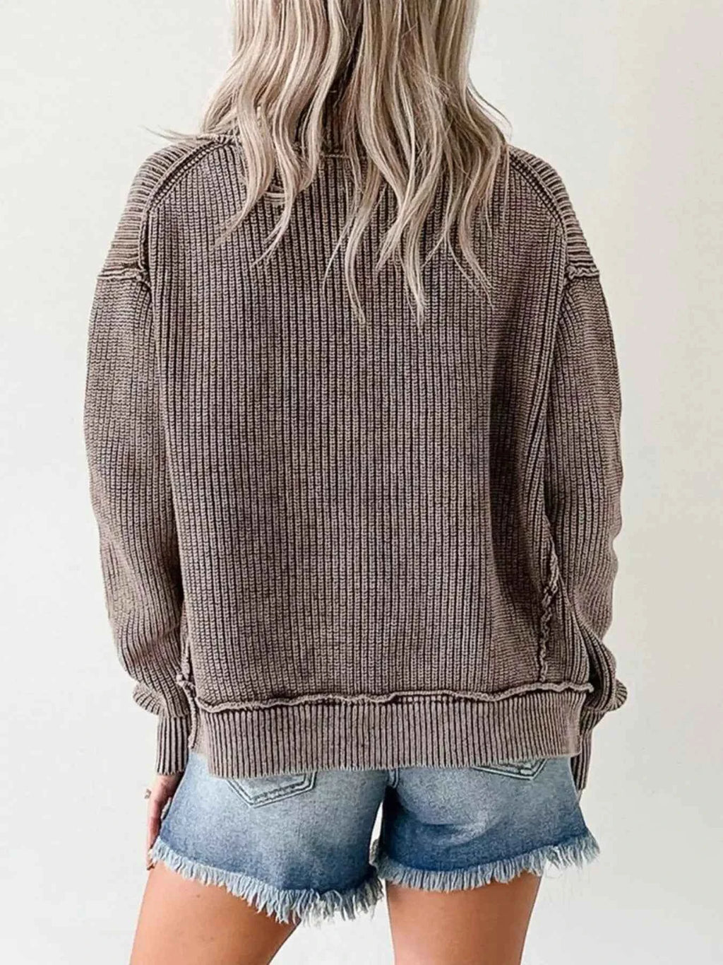 Mineral Wash Exposed Seam Patchwork Open Knit Cardigan