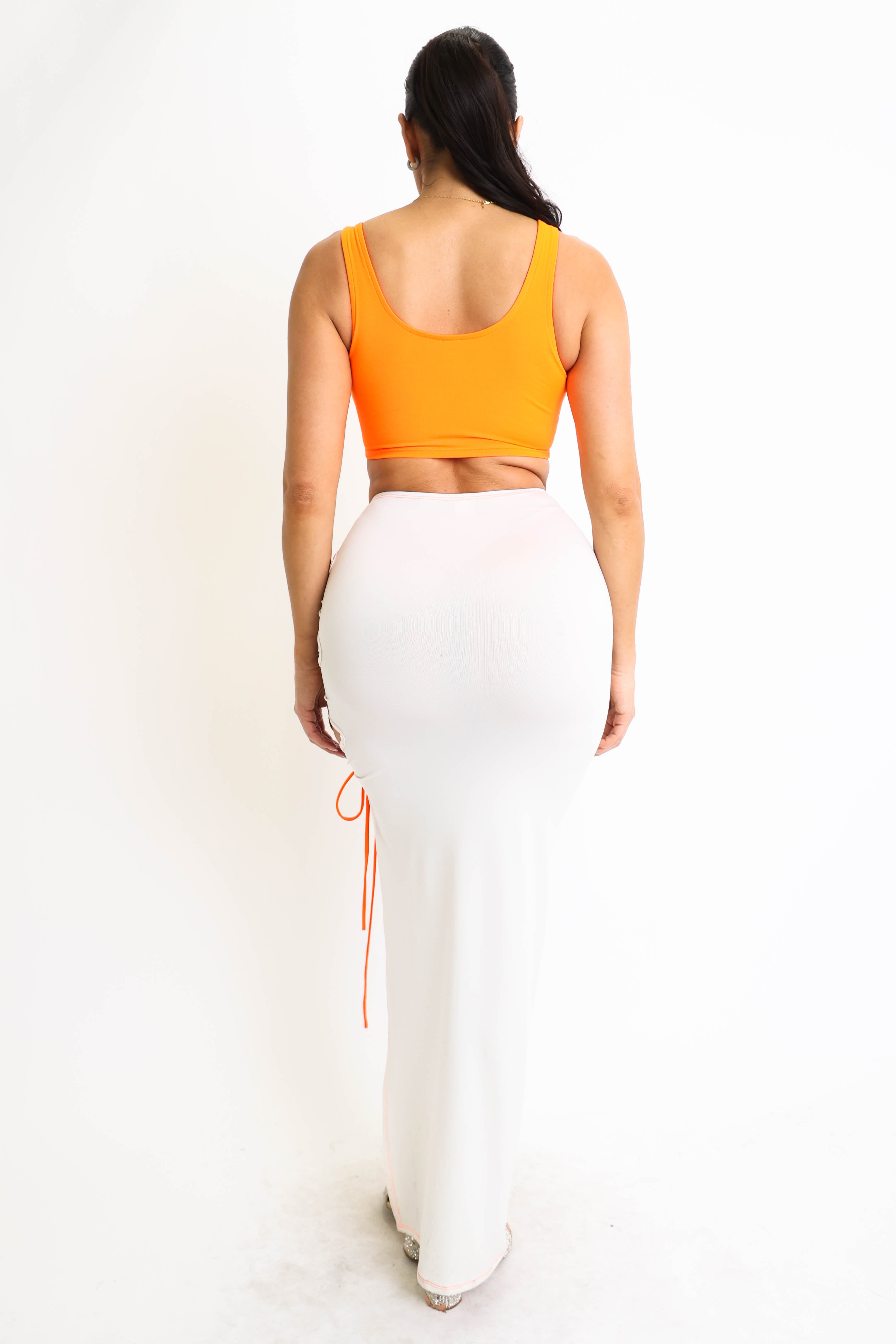 ColorBlock Side Lace up Top & Matching Maxi Skirt 2 Piece Outfit Set - Goddess Imports Marketplace