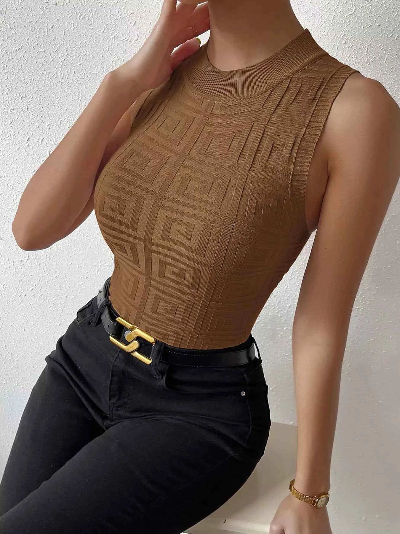 Geometric Pattern Womens Knit Tank Top