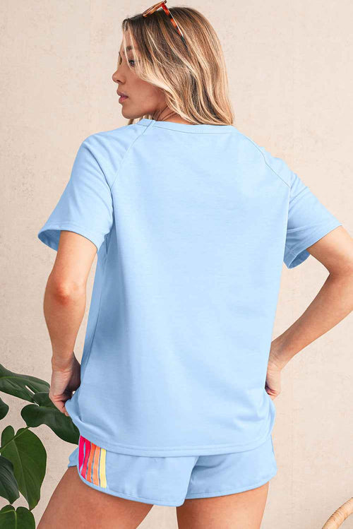 Beau Blue Colorful Striped Casual Tee by Wild and Free Boutique