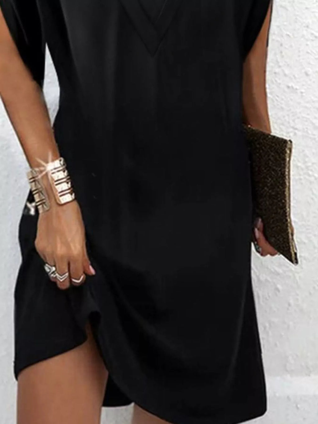 V-Neck Slit Sleeve Mini Dress by Shopiebay