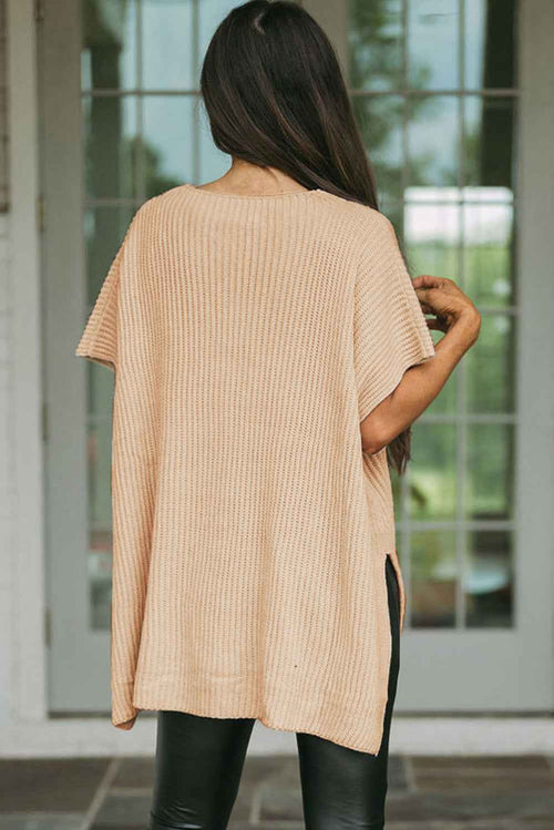 Apricot Side Slit Short Sleeve Oversized Sweater by Wild and Free Boutique