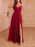 Elegant Wrap Bodice Slit Spaghetti Strap Maxi Dress