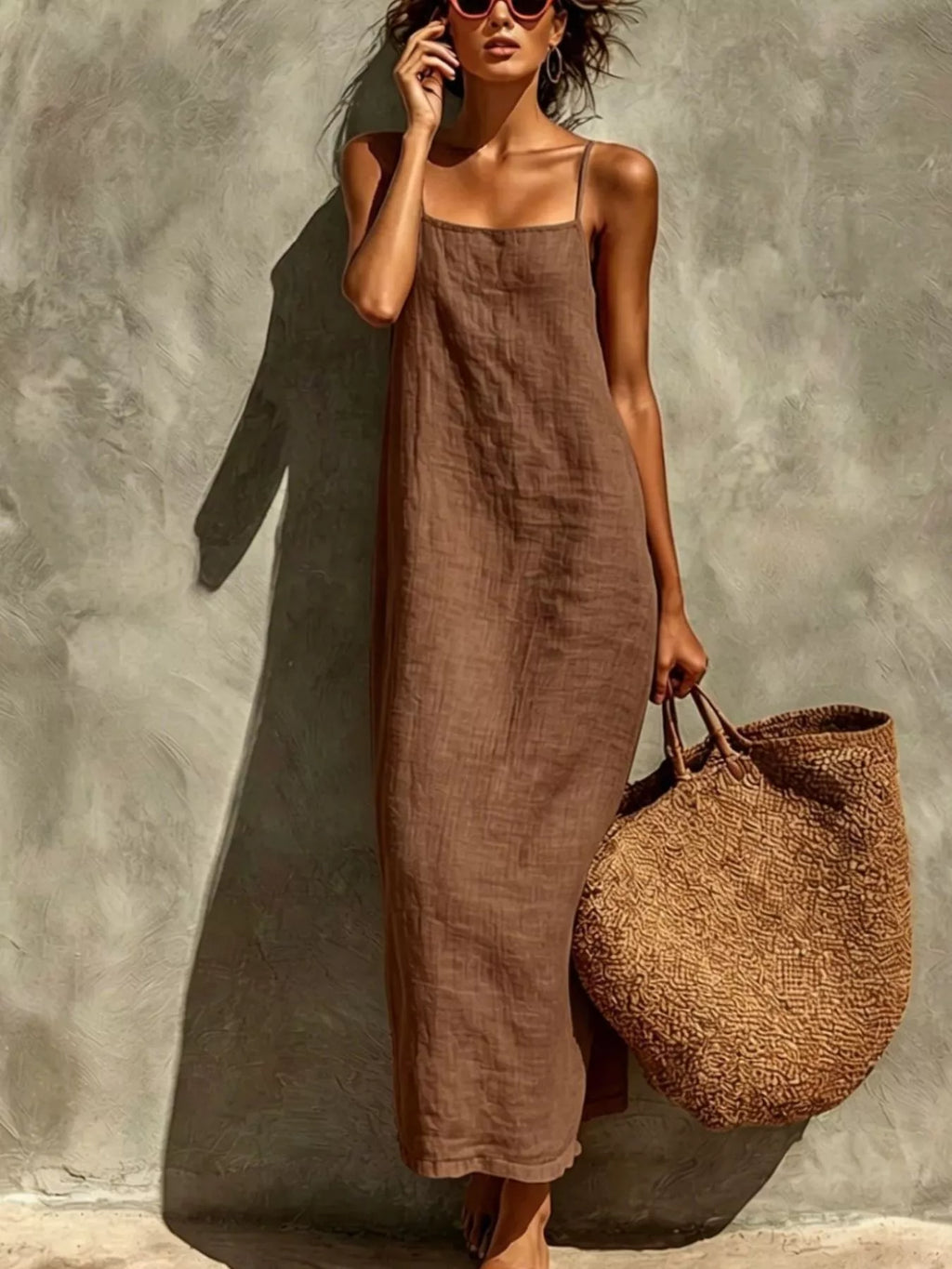 Sleeveless Linen Casual Maxi Dress by Shopiebay