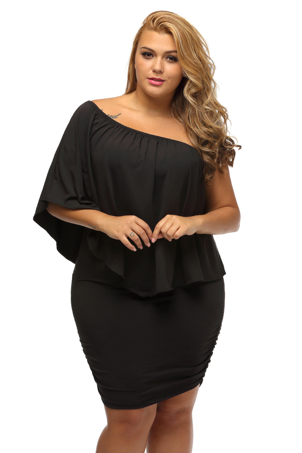 Plus size  Dressing Layered Fiery Red Mini Poncho Dress