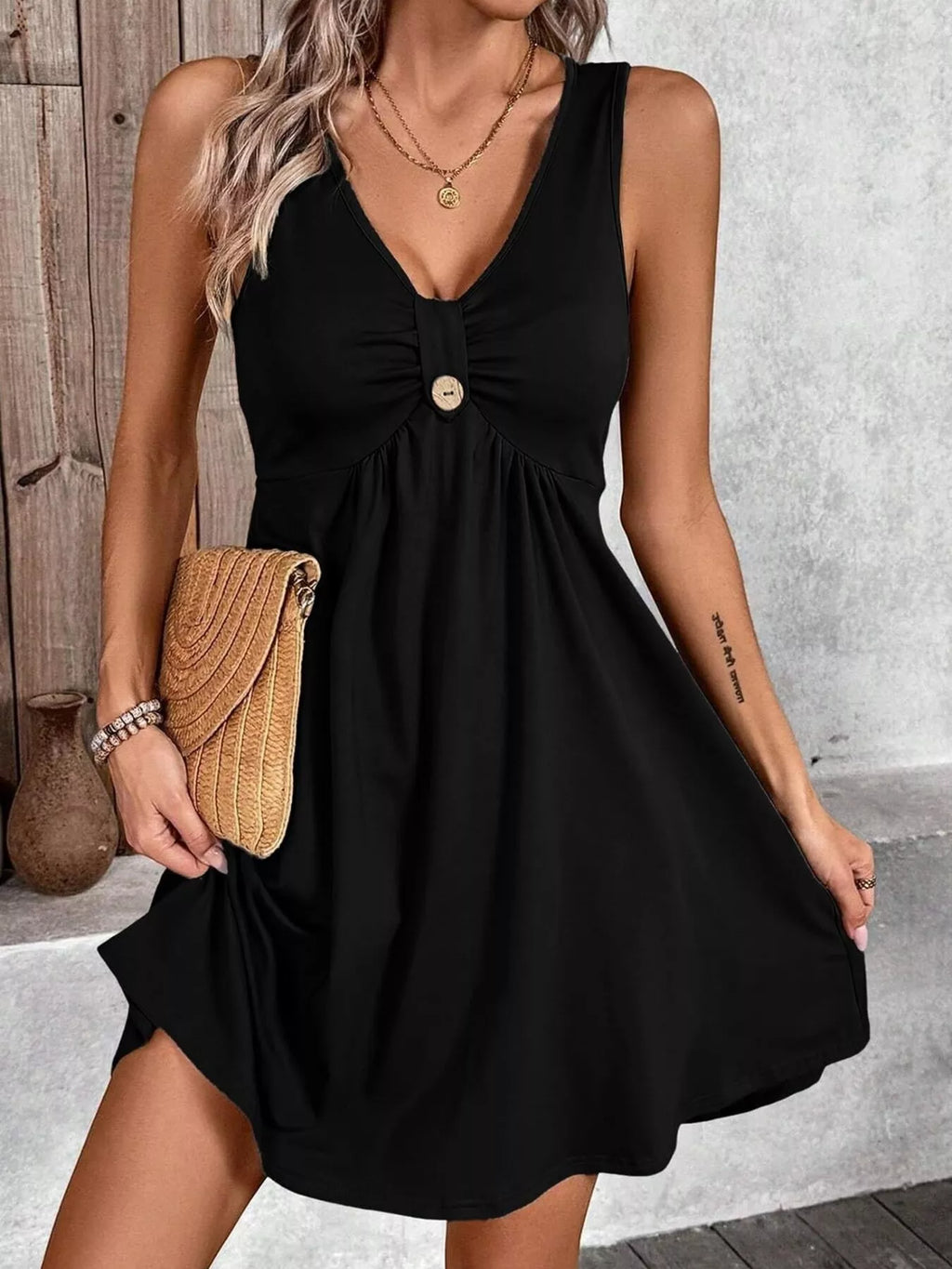 Sleeveless V-Neck A-Line Dress by Shopiebay