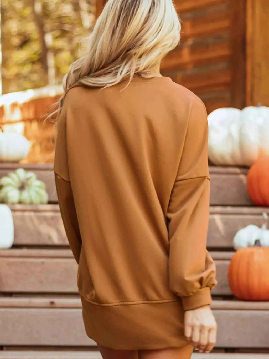Notched Long Sleeve Oversized Happy Halloween Graphic Sweatshirt