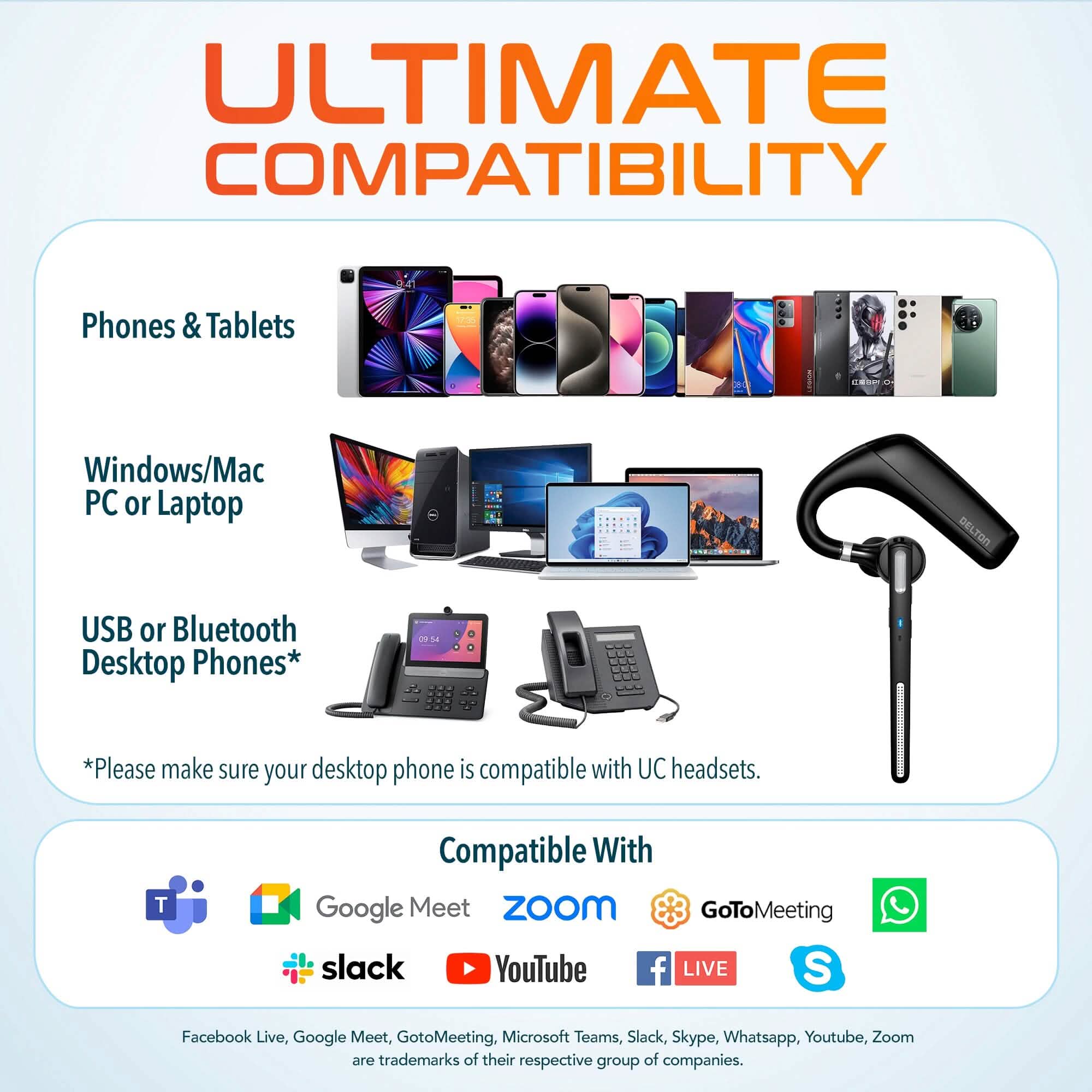 Delton 90X Wireless Bluetooth Headset with Noise Cancelling Mic and Charging Case
