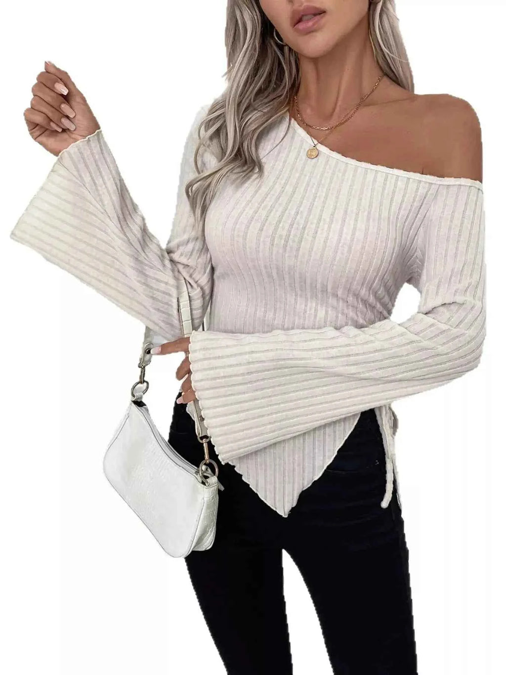 Ribbed Asymmetrical Hem One Shoulder T Shirt
