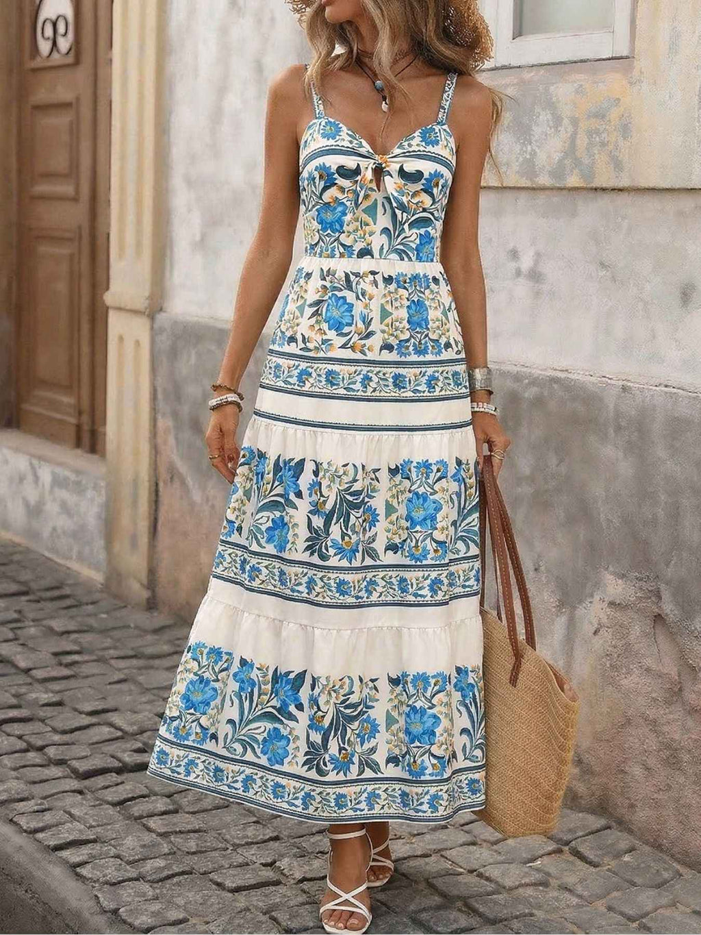 Floral Print Sweetheart Neck Maxi Dress