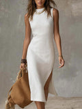 Full Size Sleeveless Mock Neck Slit Midi Dress Plus Size by Shopiebay