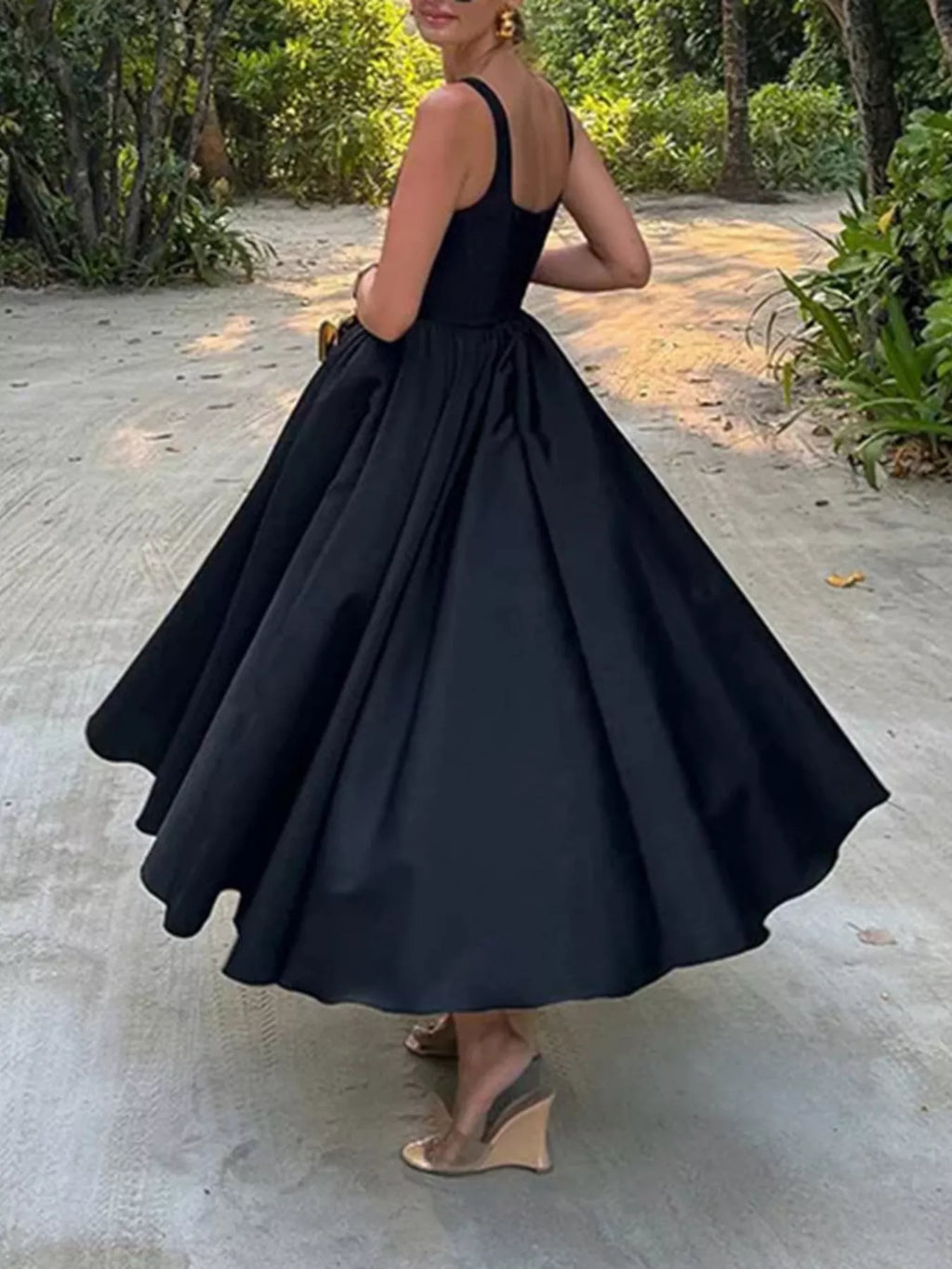 Square Neck A-Line Midi Dress by Shopiebay