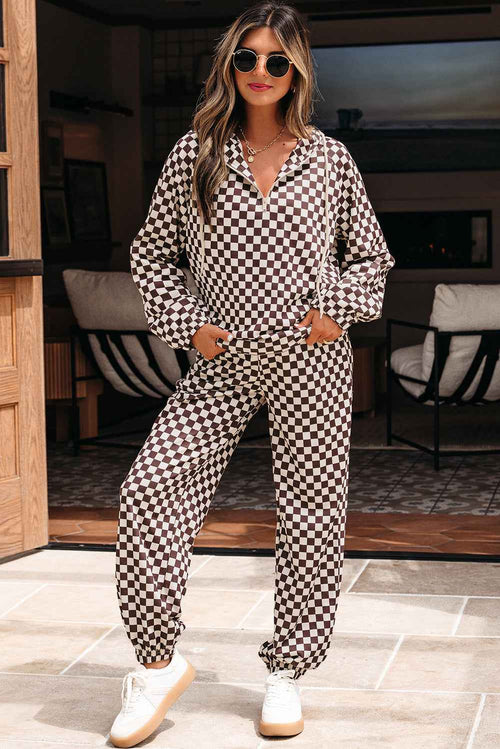 Black Athleisure Checkered 2pcs Pants Set by Wild and Free Boutique