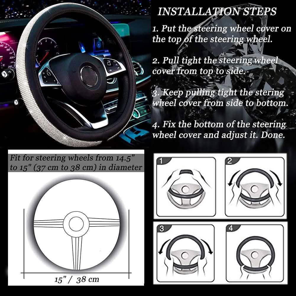 Diamond Leather Steering Wheel Cover with Bling Bling Crystal Rhinestones by DailySale