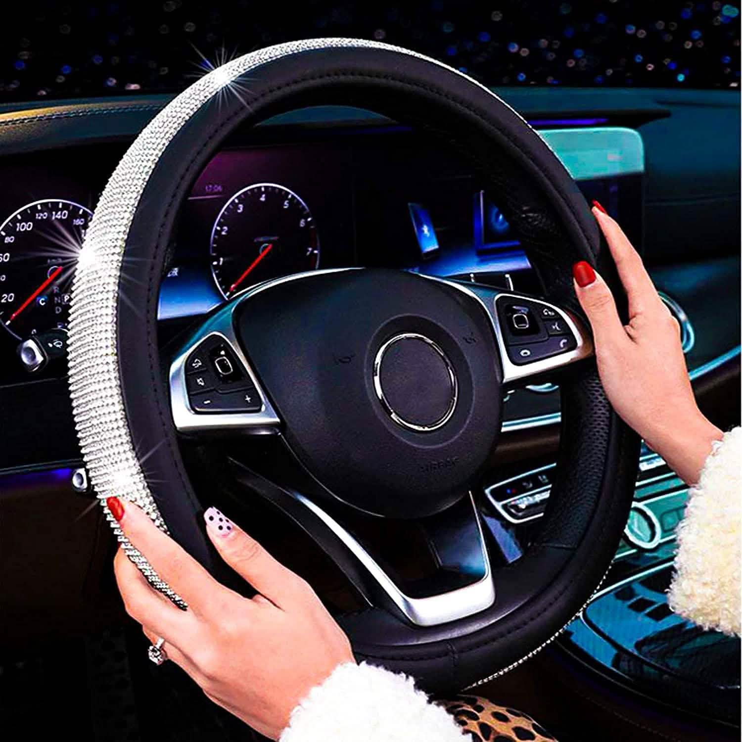 Diamond Leather Steering Wheel Cover with Bling Bling Crystal Rhinestones by DailySale