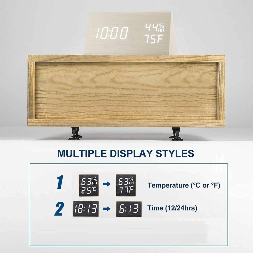 Digital Alarm Clock with Wooden Electronic LED Time Display by DailySale